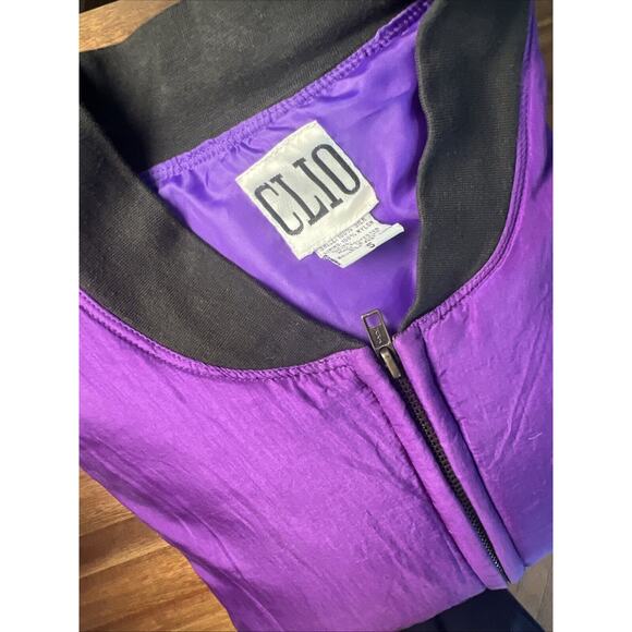 VTG 90s Clio 100% Silk Jacket Purple Oversized Quilted Bomber Women's Size Small - Picture 8 of 8